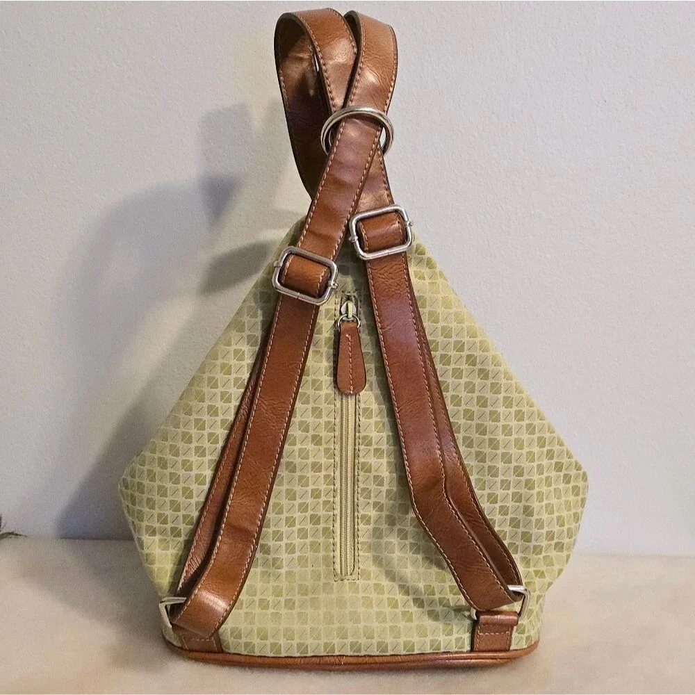 Nine West Light Green Canvas Backpack Y2K